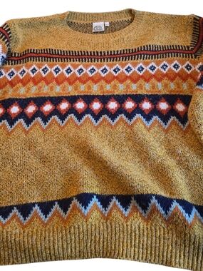 Original USA Patterned Crewneck Sweater - Mustard with Multicolor Size S/M